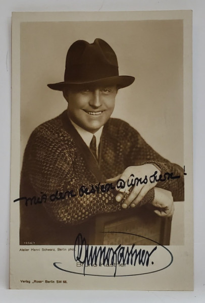 BRUNO KASTNER , ACTOR DE TEATRU SI FILM GERMAN , 1890-1932, FOTOGRAFIE CU DEDICATIE , INTERBELICA