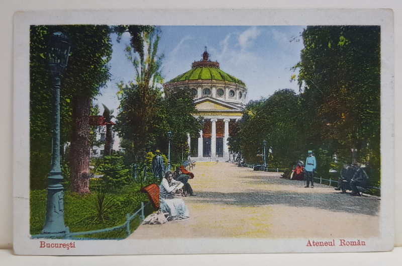 BUCURESTI , ATENEUL ROMAN CU PARCUL DIN FATA , CARTE POSTALA ILUSTRATA , INCEPUTUL SECOLULUI XX