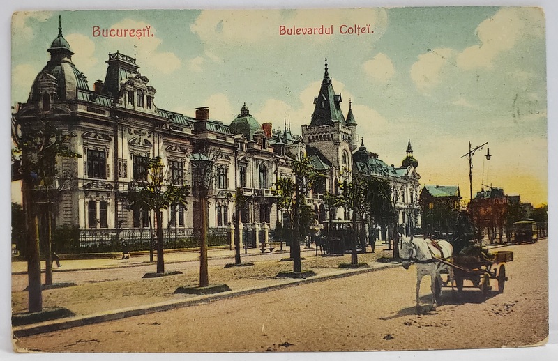 BUCURESTI , BULEVARDUL COLTEI , TRAMVAI CU CAI , CARTE POSTALA , 1908