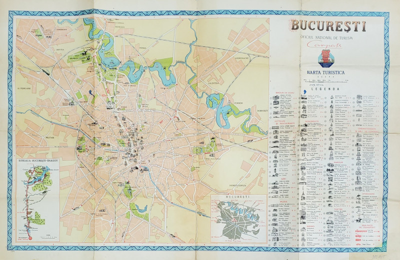 BUCURESTI , HARTA TURISTICA , EDITATA DE OFICIUL NATIONAL DE TURISM ' CARPATI ' , 1957