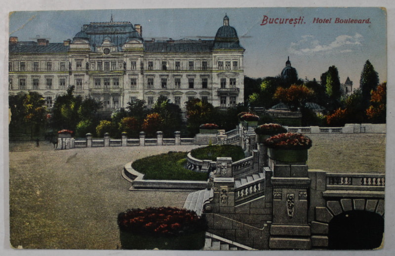 BUCURESTI , HOTEL BOULEVARD , VAZUT DINSPRE CERCUL MILITAR , CARTE POSTALA , 1931