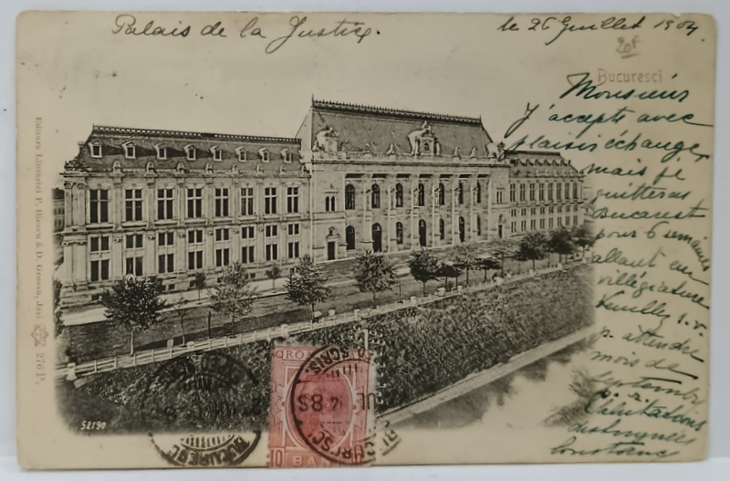 BUCURESTI , PALATUL DE JUSTITIE SI MALUL DAMBOVITEI , CARTE POSTALA ILUSTRATA , CLASICA , CCA. 1900