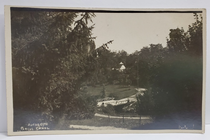 BUCURESTI , PODET IN PARCUL CAROL , FOTOGRAFIE TIP CARTE POSTALA , INTERBELICA