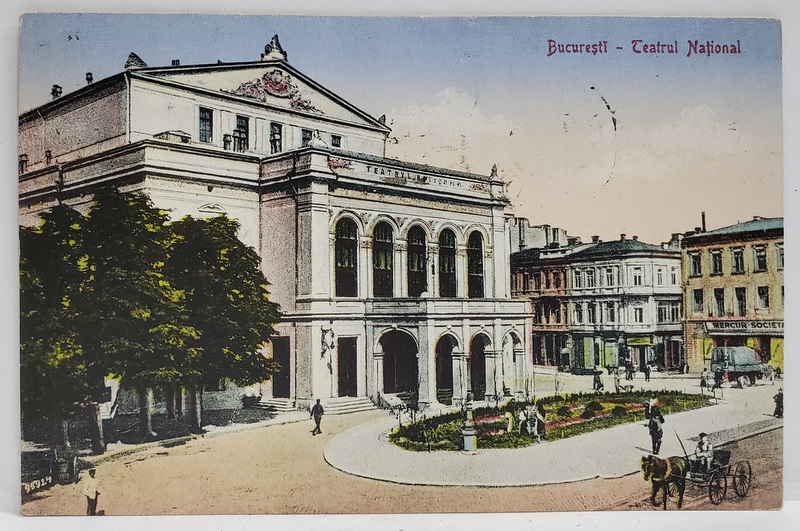 BUCURESTI , TEATRUL NATIONAL , CARTE POSTALA , POLICROMA,1921