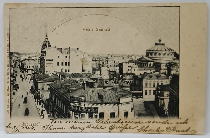 BUCURESTI , VEDERE GENERALA , IN DREAPTA , ATENEUL ROMAN , CARTE POSTALA ILUSTRATA , CLASICA , 1904