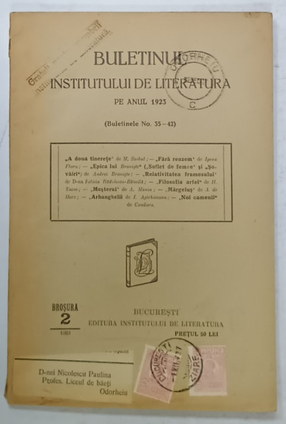 BULETINUL INSTITUTULUI DE LITERATURA PE ANUL 1923 , BULETINELE 35 -42 , 1923