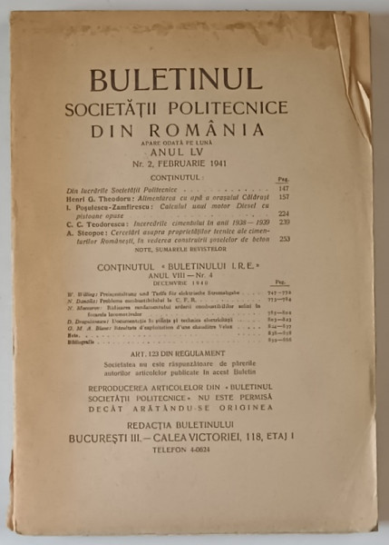 BULETINUL SOCIETATII POLITECNICE DIN ROMANIA , ANUL LV , NR. 2 , FEBRUARIE , 1941