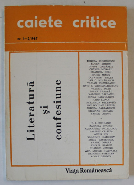 CAIETE CRITICE ,  SUBIECT : LITERATURA SI CONFESIUNE , NR. 1 -2 , 1987