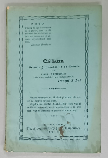 CALAUZA  PENTRU JUDECATORIILE DE OCOALE de VASILE ELEFTERESCU , 1912