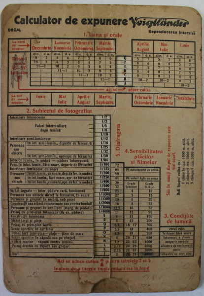 CALCULATOR DE EXPUNERE VOIGTLANDER , PENTRU FOTOGRAFI , INTERBELIC