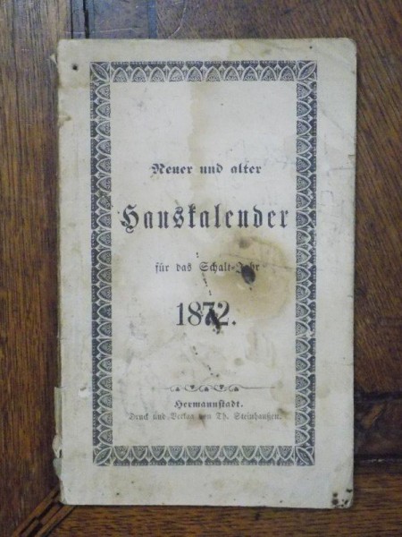 Calendar de buzunar pe anul 1872, Sibiu