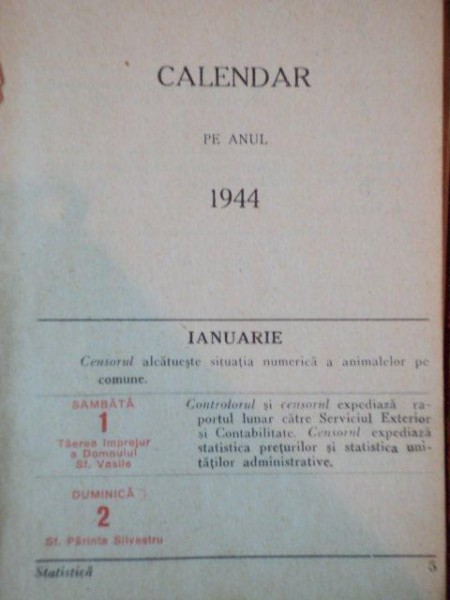 CALENDAR PE ANUL 1944