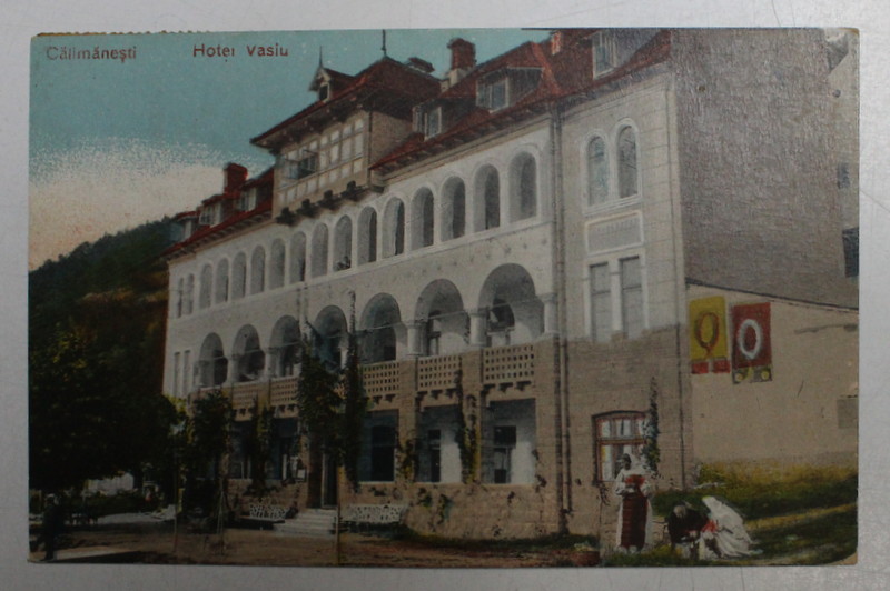 CALIMANESTI  - HOTEL VASIU , CARTE POSTALA ILUSTRATA , POLICROMA, CIRCULATA , PERIOADA INTERBELICA