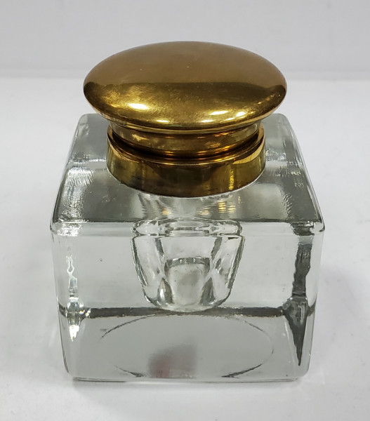 Calimara de birou din sticla cu capac din bronz, Secol XX