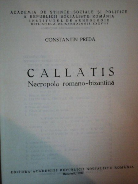 CALLATIS . NECROPOLA ROMANO-BIZANTINA de CONSTANTIN PREDA , 1980