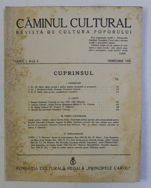 CAMINUL CULTURAL - REVISTA DE CULTURA POPORULUI , ANUL I , NR. 4 , FEBRUARIE  , 1935