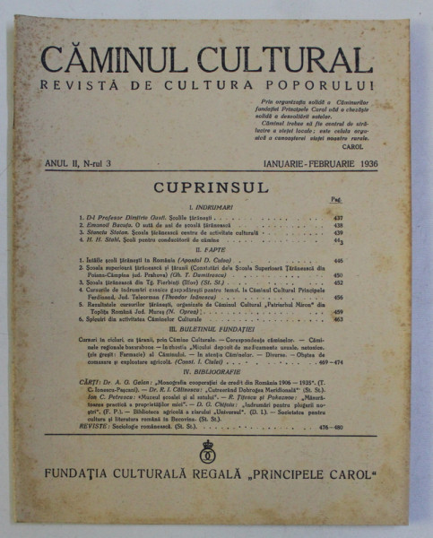 CAMINUL CULTURAL - REVISTA DE CULTURA POPORULUI , ANUL II , NR. 3 , IANUARIE - FEBRUARIE  , 1936