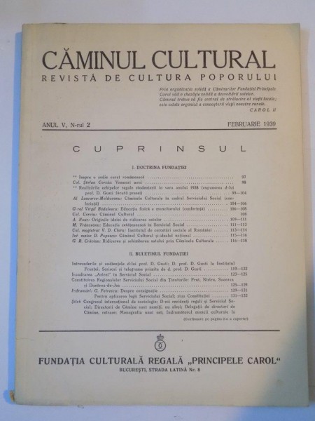 CAMINUL CULTURALA. REVISTA DE CULTURA POPORULUI, ANUL V, NR. 2, FEBRUARIE 1939