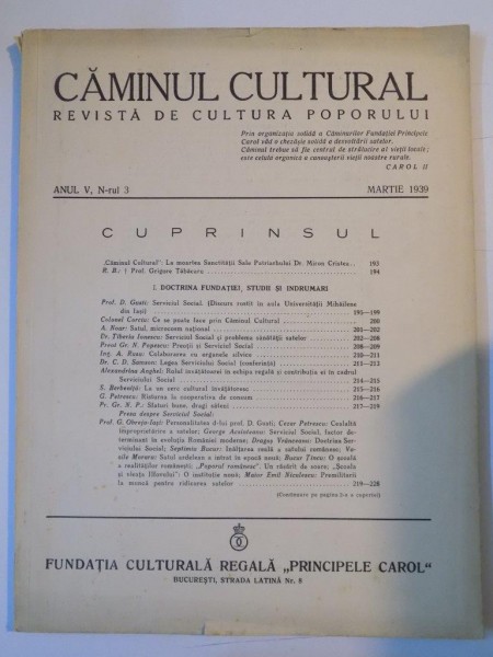 CAMINUL CULTURALA. REVISTA DE CULTURA POPORULUI, ANUL V, NR. 3, MARTIE 1939