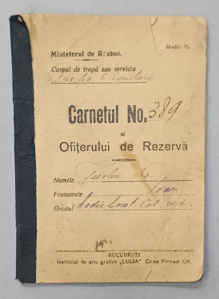 CARNETUL OFITERULUI DE REZERVA , 1925