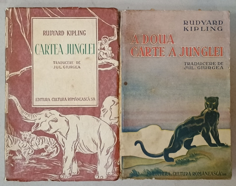 CARTEA JUNGLEI / A DOUA CARTE A JUNGLEI de RUDYARD KIPLING , 2 VOLUME , EDITIE INTERBELICA