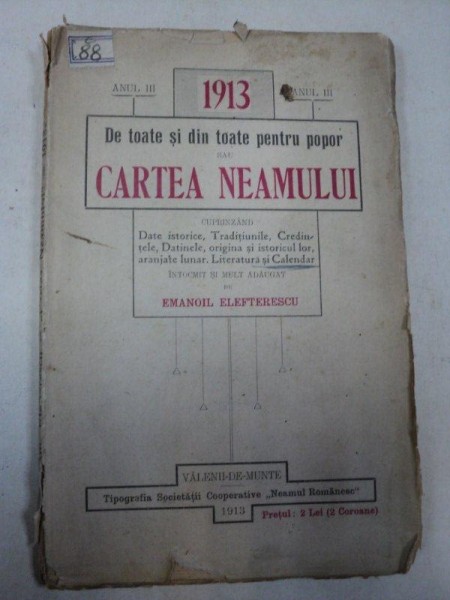 CARTEA NEAMULUI  PE ANUL 1913  -EMANOIL ELEFTERESCU 