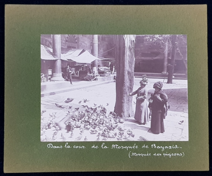 CASTELUL RUMELIHISARI / CURTEA MOSCHEEI LUI BAIAZID , FOTOGRAFII LIPITE PE PASPARTU DE CARTON , FATA  - VERSO , MONOCROME , CCA. 1900