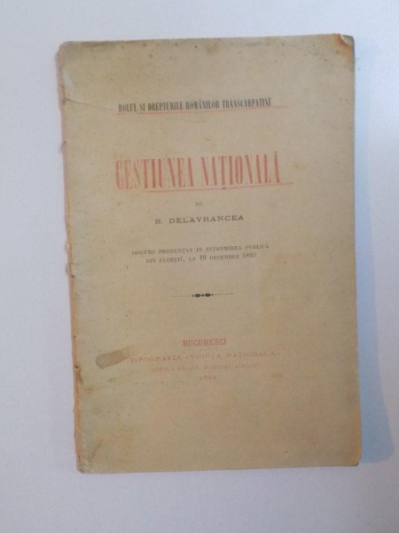 CESTIUNEA NATIONALA de B. DELAVRANCEA  1894