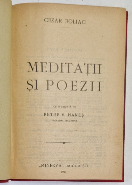 Cezar Boliac, Meditatii si Poezii, Bucuresti 1915