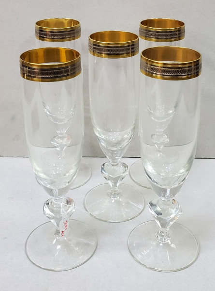 Cinci pahare flute din cristal pentru sampanie / prosecco, Secol XX