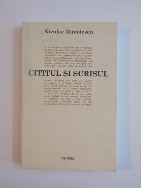 CITITUL SI SCRISUL de NICOLAE MANOLESCU , 2002