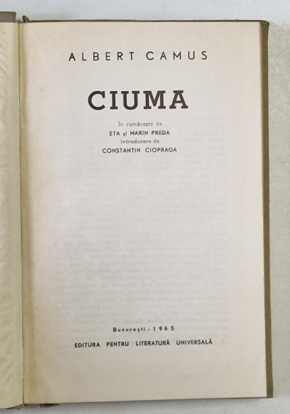 CIUMA de ALBERT CAMUS , 1965 *EDITIE CARTONATA