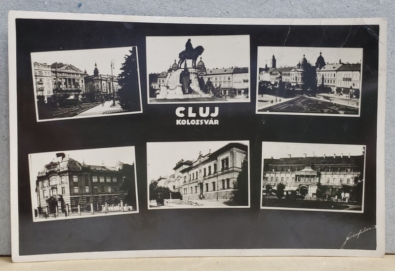 CLUJ , FOTO - MONTAJ CU SASE OBIECTIVE DIN ORAS , CARTE POSTALA , 1932