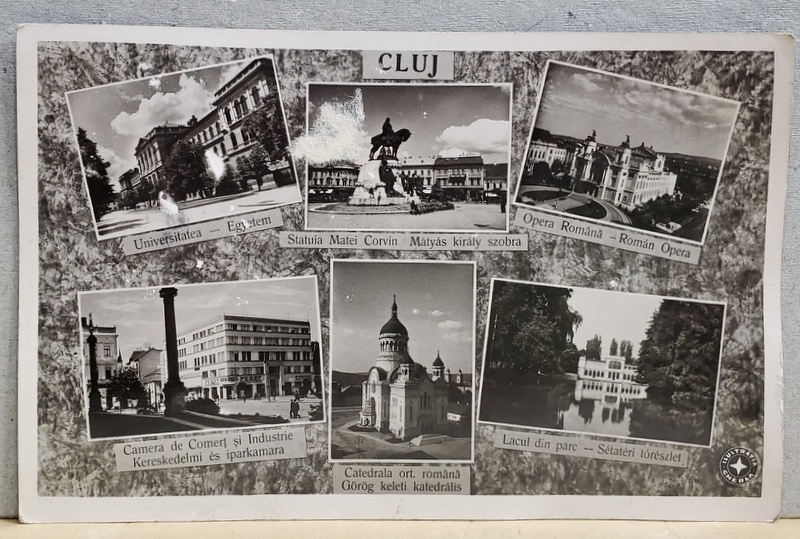 CLUJ , FOTO MONTAJ CU SASE OBIECTIVE IMPORTANTE DIN ORAS , CARTE POSTALA ILUSTRATA , 1935