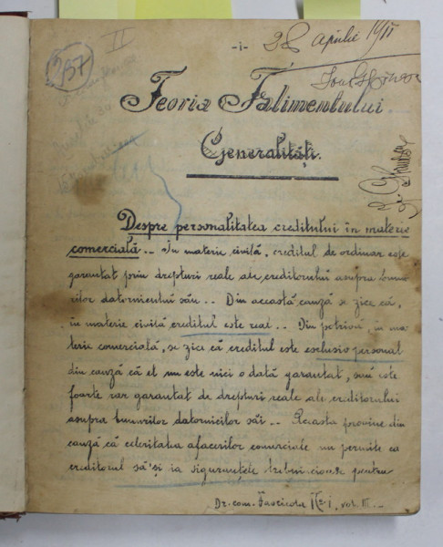 COLIGAT DE CINCI CURSURI UNIVERISTARE  DE DREPT COMERCIAL  , LITOGRAFIATE  DUPA NOTITE , 1910  - 1911