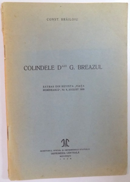 COLINDELE DOMNULUI G. BREAZUL de CONST. BRAILOIU  1938