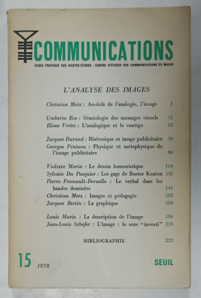 COMMUNICATIONS , ECOLE PRATIQUE DES HAUTES ETUDES ...REVISTA IN LIMBA FRANCEZA , No. 15 , 1970