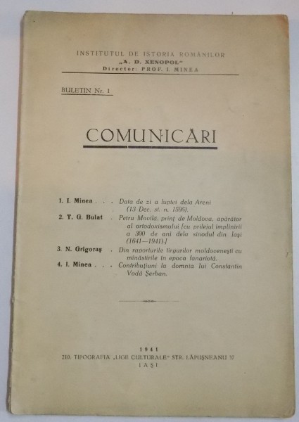 COMUNICARI , BULETIN NR. 1 , 1941