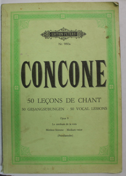 CONCONE , 50 LECONS DE CHANT , OPUS 9 , ANII  '70 , PARTITURA