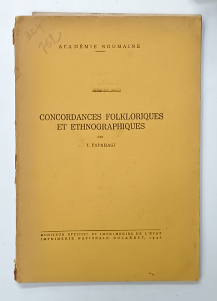 CONCORDANCES FOLKLOLRIQUES ET ETHNOGRAPHIQUES  par T. PAPAHAGI , 1946