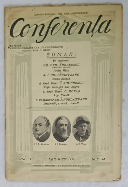 CONFERENTA , REVISTA PENTRU PUBLICAREA DE CONFERINTE , NR. 13 - 14 , 1937
