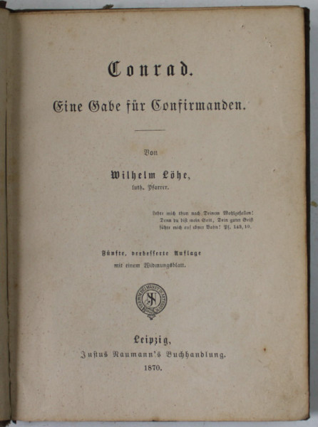 CONRAD , EINE GABE FUR CONFIRMANDEN von WILHELM LOHE , 1870