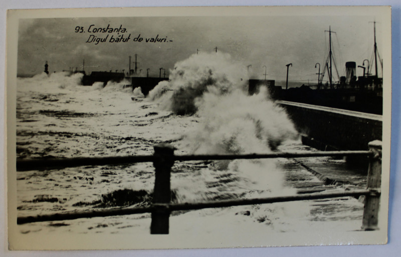 CONSTANTA  - DIGUL BATUT DE VALURI , CARTE POSTALA ILUSTRATA , MONOCROMA , NECIRCULATA , PERIOADA INTERBELICA