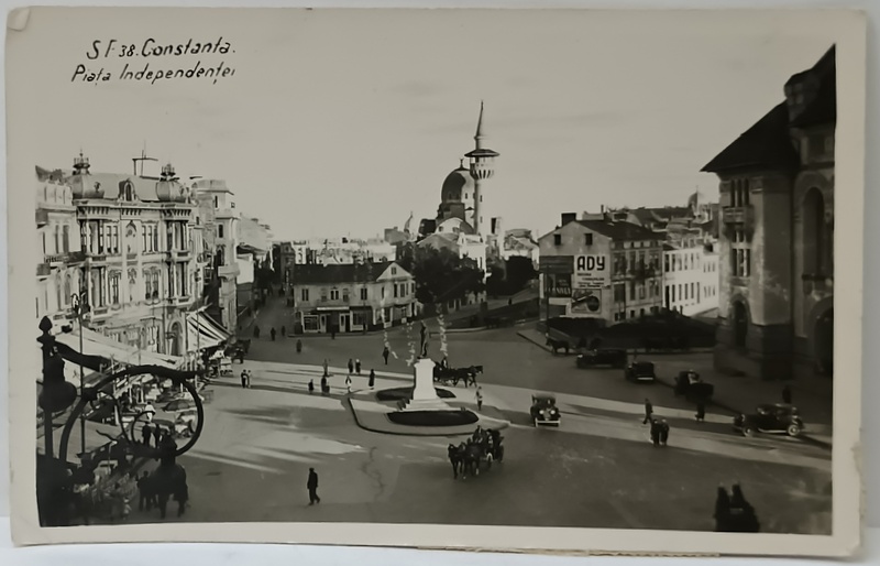 CONSTANTA , PIATA INDEPENDENTEI , IN CENTRU STATUIA LUI OVIDIU , CARTE POSTALA  ILUSTRATA , 1938