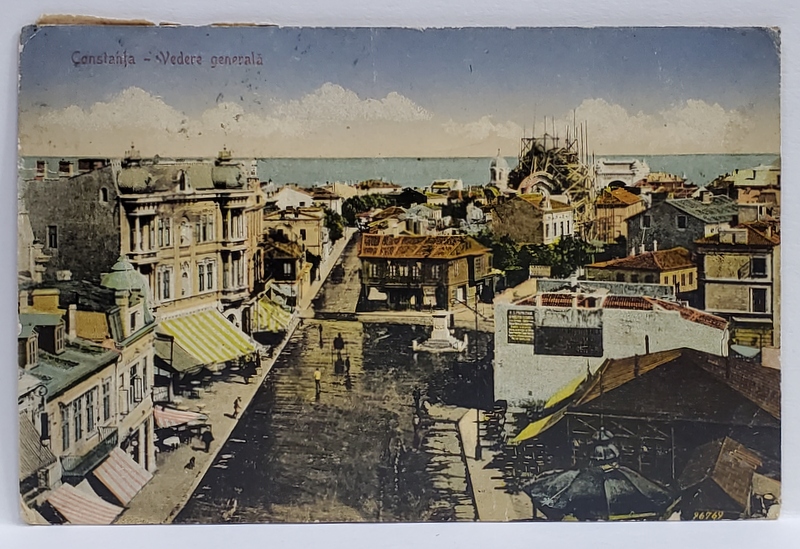 CONSTANTA , PIATA OVIDIU , CU MOSCHEEA IN CONSTRUCTIE , CARTE POSTALA ILUSTRATA , INCEPUTUL SECOLUL XX