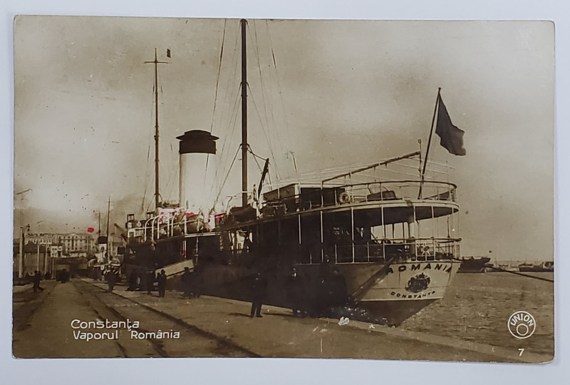 CONSTANTA , VAPORUL  ' ROMANIA ' , ANCORAT LA MAL , FOTOGRAFIE TIP CARTE POSTALA , 1930