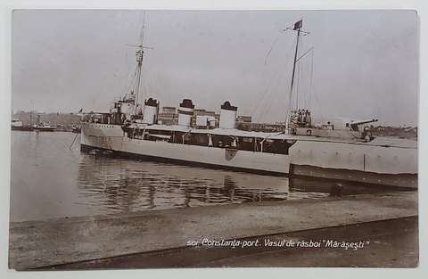 CONSTANTA , VASUL DE RAZBOI '' MARASESTI '' , ANCORAT IN PORT , CARTE POSTALA ILUSTRATA , INTERBELICA