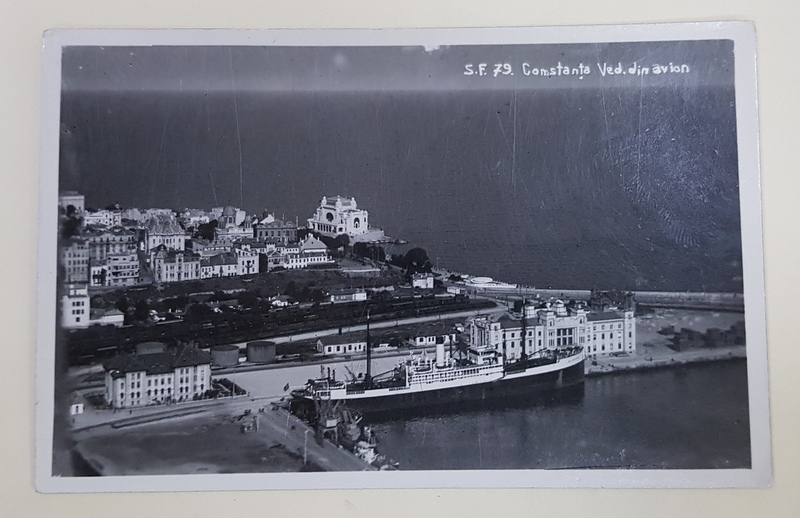 CONSTANTA , VEDERE DIN AVION SI VASUL ' SUCEAVA ' ANCORAT IN PORT  , FOTOGRAFIE TIP CARTE POSTALA , INTERBELICA