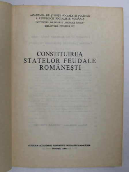 CONSTITUIREA STATELOR FEUDALE ROMANESTI  1980