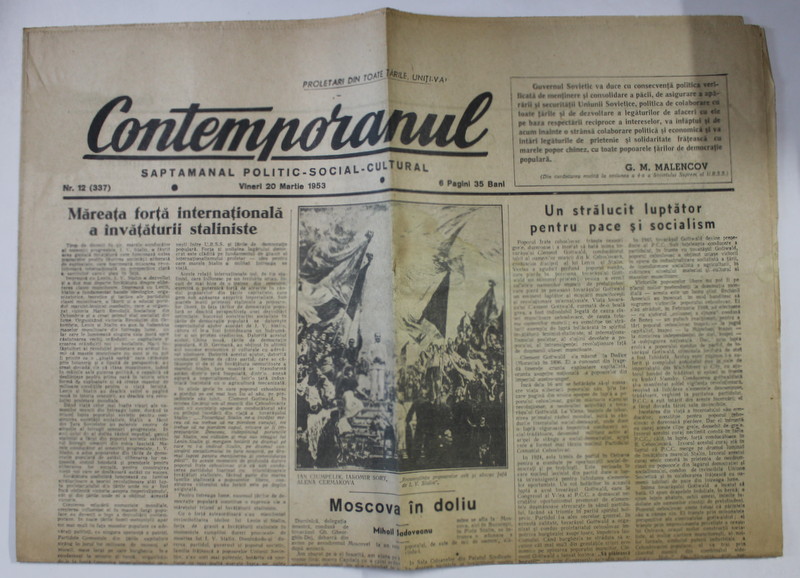 CONTEMPORANUL , SAPTAMANAL POLITIC - SOCIAL - CULTURAL , NR. 12 , 20 MARTIE , 1953